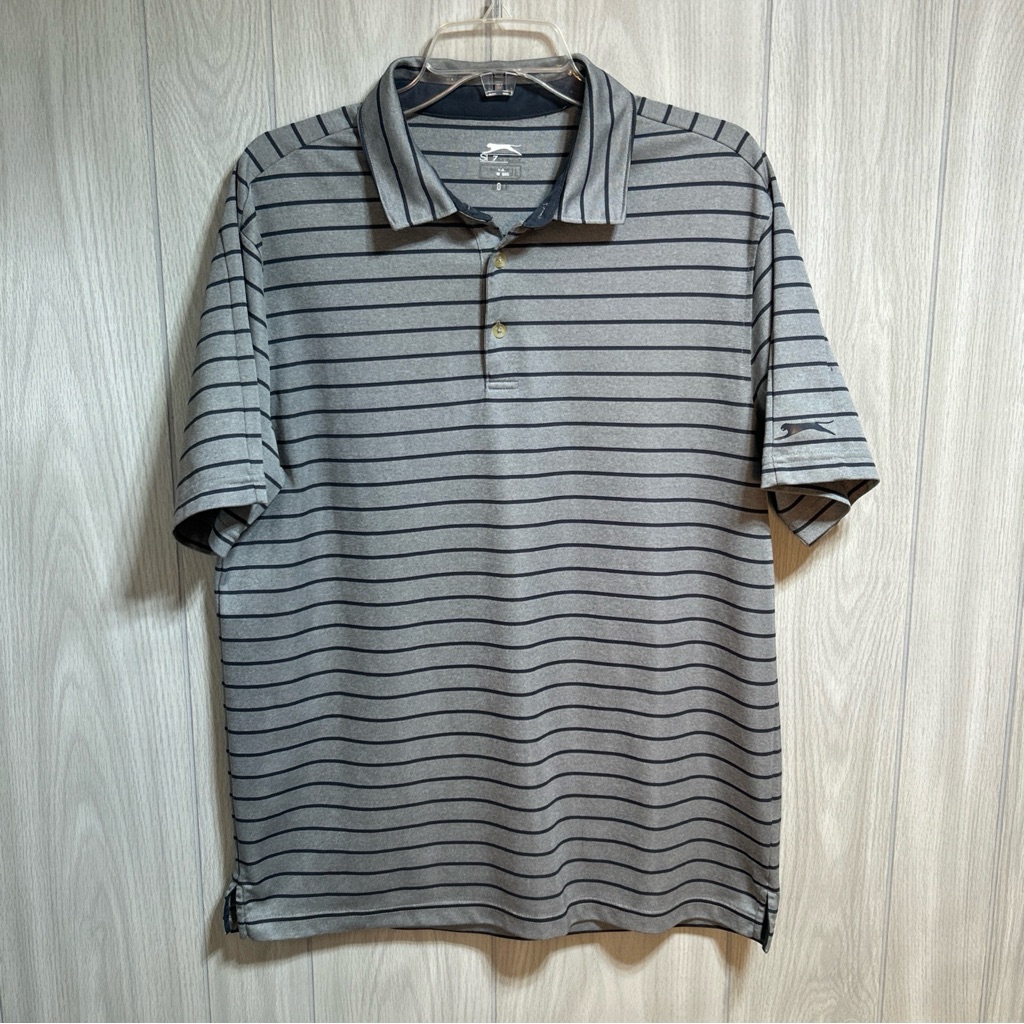 Slazenger Gray Striped Short Sleeve Golf Polo Size Large